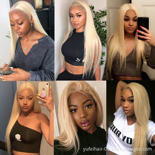 Raw virgin cuticle aligned brazilian frontal human hair 613 blonde transparent lace front wig with baby hair for black women